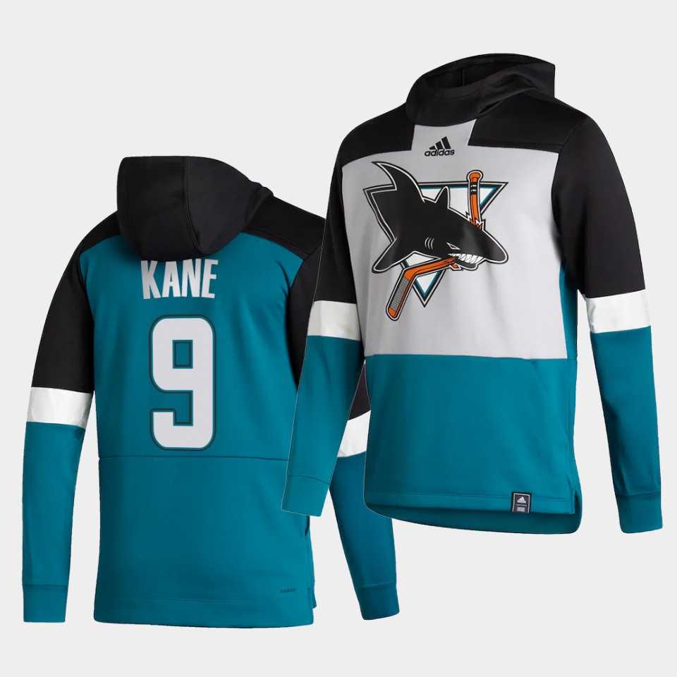 Men San Jose Sharks 9 Kane Blue NHL 2021 Adidas Pullover Hoodie Jersey
